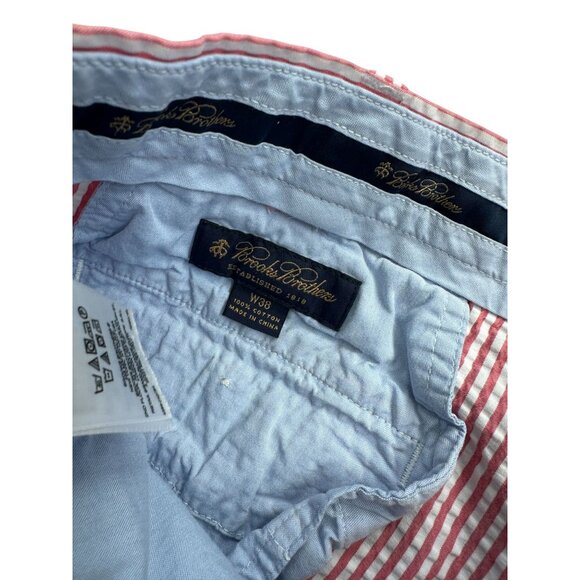 BROOKS BROTHERS Men's Red White Seersucker Striped Shorts Size 38 - Picture 3 of 9